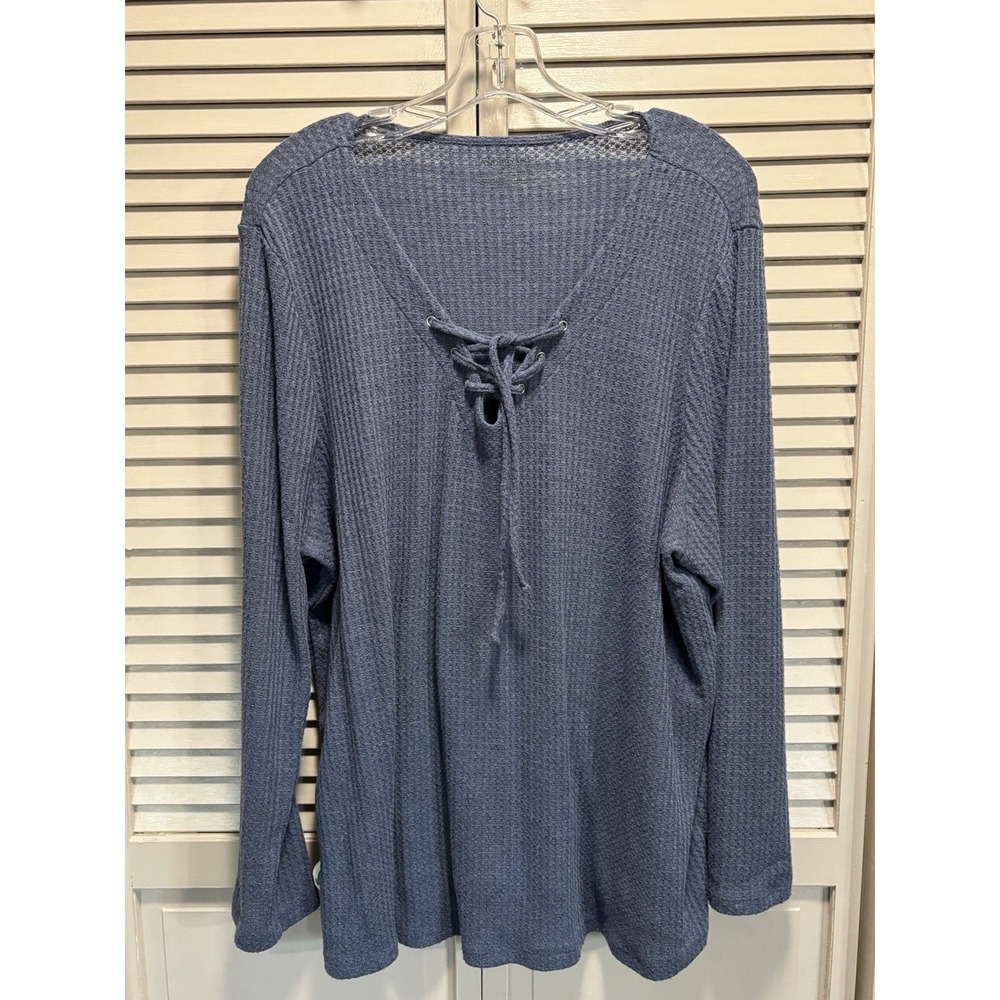 Lane Bryant Thermal Long Sleeve Top Deep V Tie Neck Size 18/20 Soft Winter